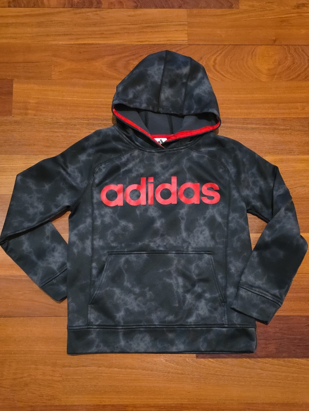 Adidas Boys Black And Red Hoodie, Size L (14/16)